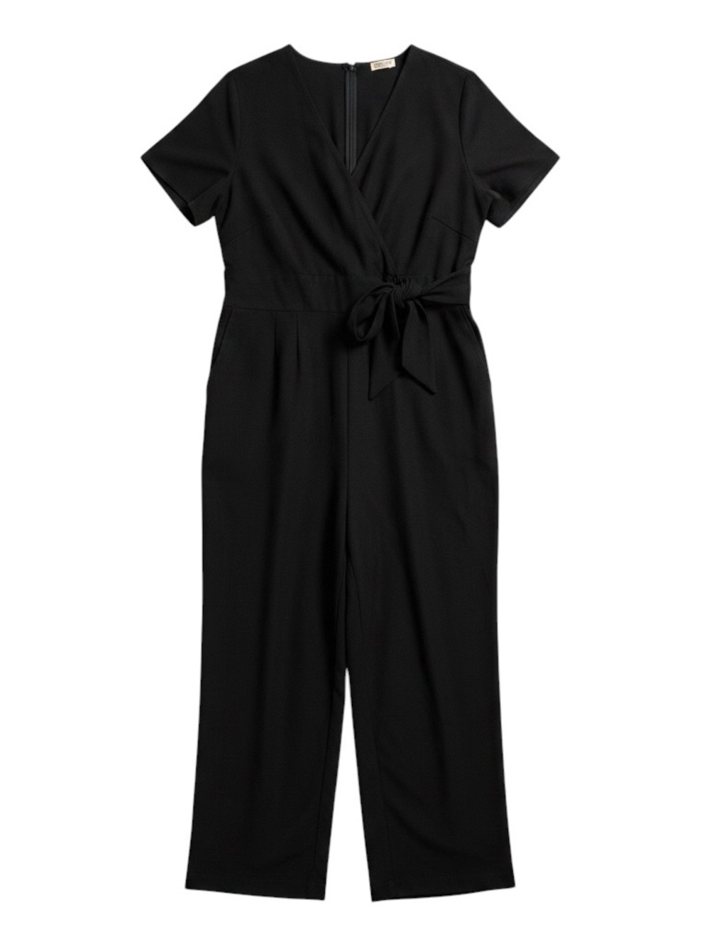 Kiyonna Charisma Crepe Jumpsuit Black Noir Plus Size 2X Flutter Sleeve Surplice